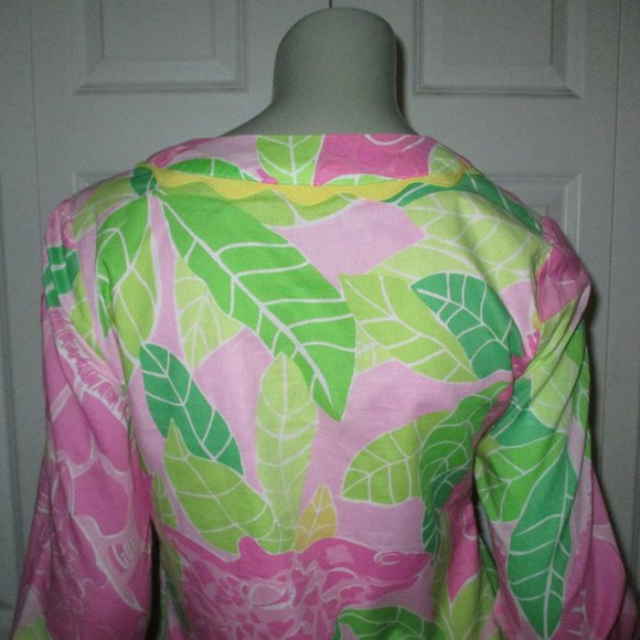 LILLY PULITZER Pink & Green Print Long Sleeve Top Scallop Details - Picture 6 of 7